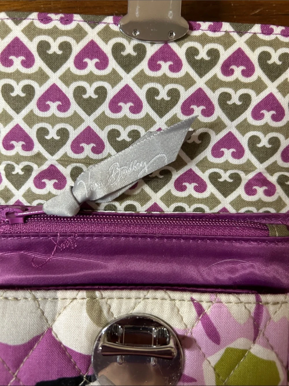 Vera Bradley Quilted Floral Wallet in Pink, Lime & Cream scan and go card slot - Picture 8 of 15